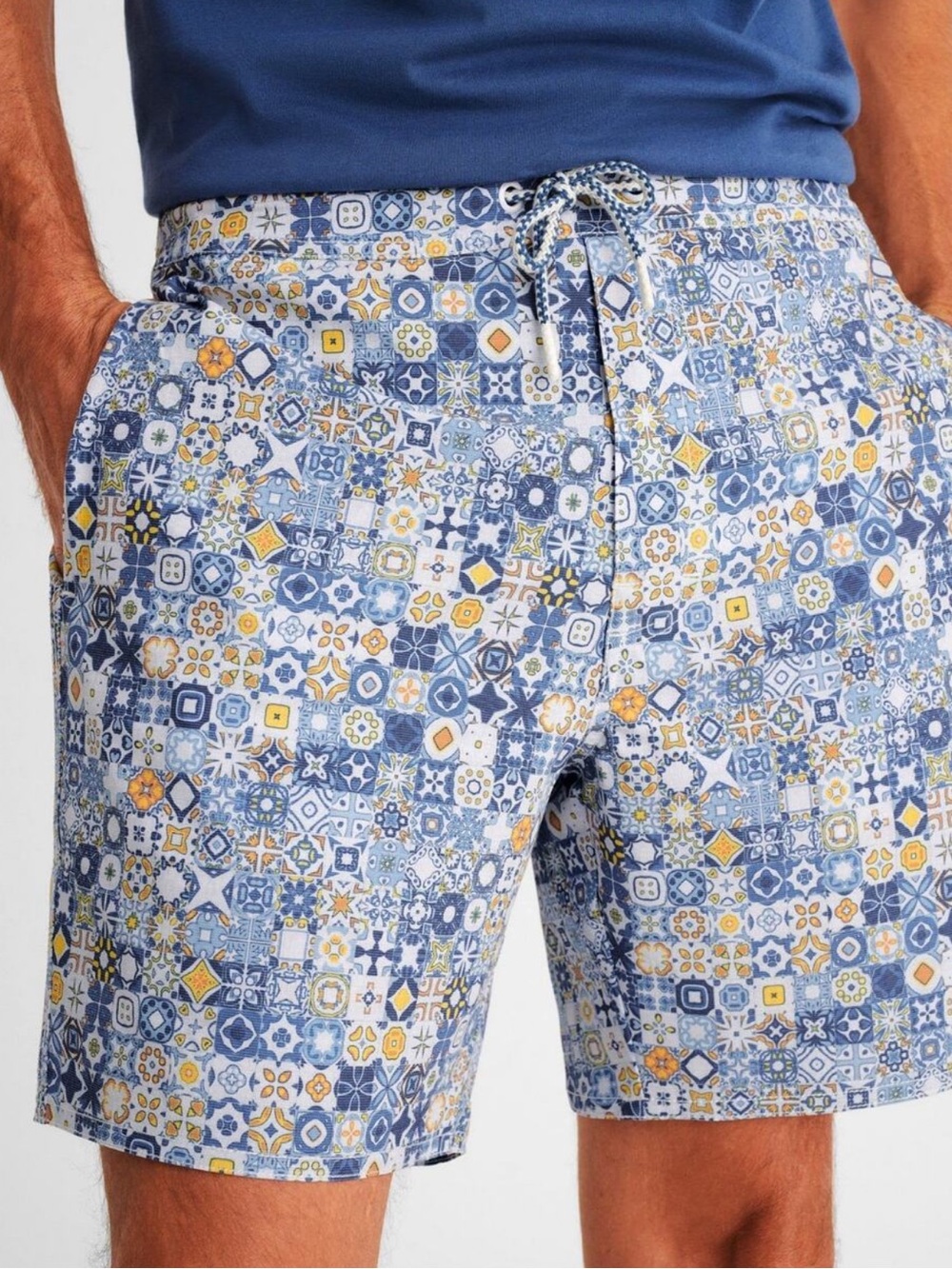 Johnnie-O Men's Mosaic Tile Print Swim Shorts - Blue/Yellow
